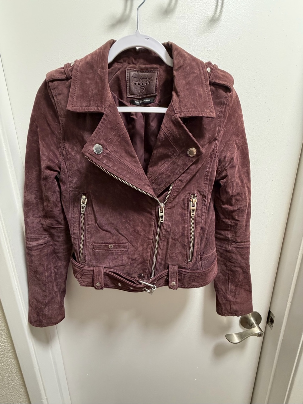 BlankNYC Genuine Suede Moto Jacket XS Burgundy Plum